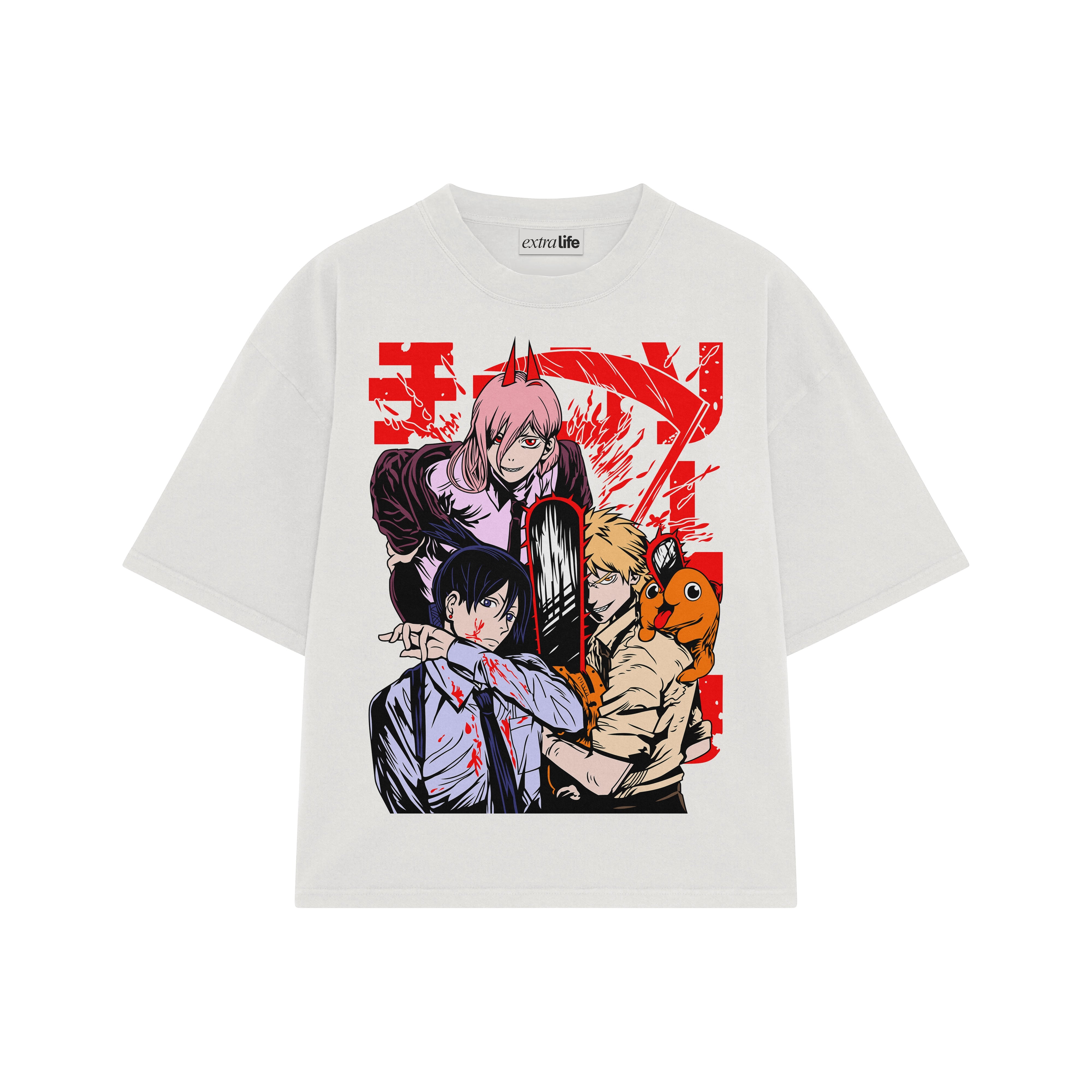 Playera streetwear premium de anime y gaming ExtraLife MX, corte boxy oversized drop shoulder heavyweight en color Deep Black y Off-White, moda urbana mexicana de culto.
