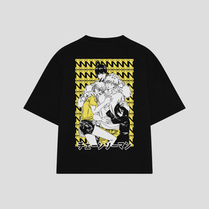 Playera streetwear premium de anime y gaming ExtraLife MX, corte boxy oversized drop shoulder heavyweight en color Deep Black y Off-White, moda urbana mexicana de culto.