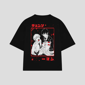 Playera streetwear premium de anime y gaming ExtraLife MX, corte boxy oversized drop shoulder heavyweight en color Deep Black y Off-White, moda urbana mexicana de culto.