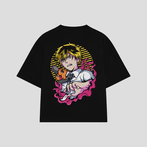 Playera streetwear premium de anime y gaming ExtraLife MX, corte boxy oversized drop shoulder heavyweight en color Deep Black y Off-White, moda urbana mexicana de culto.
