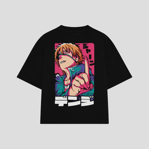 Playera streetwear premium de anime y gaming ExtraLife MX, corte boxy oversized drop shoulder heavyweight en color Deep Black y Off-White, moda urbana mexicana de culto.