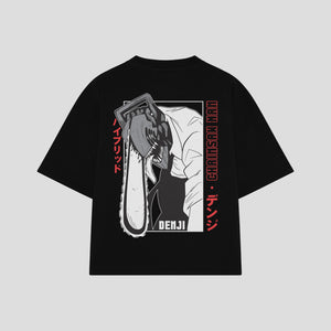 Playera streetwear premium de anime y gaming ExtraLife MX, corte boxy oversized drop shoulder heavyweight en color Deep Black y Off-White, moda urbana mexicana de culto.