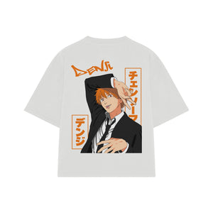 Playera streetwear premium de anime y gaming ExtraLife MX, corte boxy oversized drop shoulder heavyweight en color Deep Black y Off-White, moda urbana mexicana de culto.