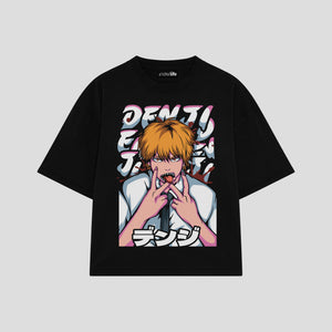 Playera streetwear premium de anime y gaming ExtraLife MX, corte boxy oversized drop shoulder heavyweight en color Deep Black y Off-White, moda urbana mexicana de culto.