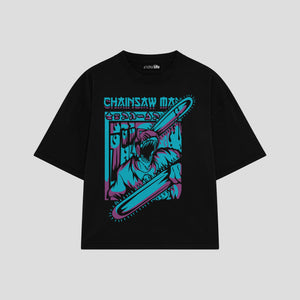 Playera streetwear premium de anime y gaming ExtraLife MX, corte boxy oversized drop shoulder heavyweight en color Deep Black y Off-White, moda urbana mexicana de culto.