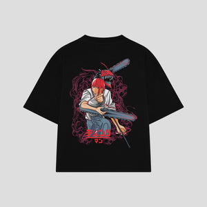 Playera streetwear premium de anime y gaming ExtraLife MX, corte boxy oversized drop shoulder heavyweight en color Deep Black y Off-White, moda urbana mexicana de culto.
