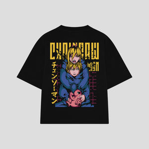 Playera streetwear premium de anime y gaming ExtraLife MX, corte boxy oversized drop shoulder heavyweight en color Deep Black y Off-White, moda urbana mexicana de culto.
