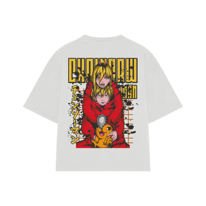 Playera streetwear premium de anime y gaming ExtraLife MX, corte boxy oversized drop shoulder heavyweight en color Deep Black y Off-White, moda urbana mexicana de culto.