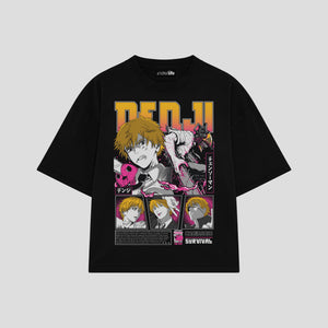Playera streetwear premium de anime y gaming ExtraLife MX, corte boxy oversized drop shoulder heavyweight en color Deep Black y Off-White, moda urbana mexicana de culto.