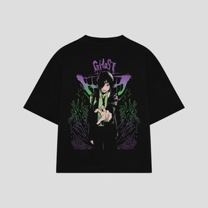 Playera streetwear premium de anime y gaming ExtraLife MX, corte boxy oversized drop shoulder heavyweight en color Deep Black y Off-White, moda urbana mexicana de culto.