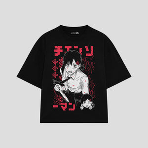 Playera streetwear premium de anime y gaming ExtraLife MX, corte boxy oversized drop shoulder heavyweight en color Deep Black y Off-White, moda urbana mexicana de culto.