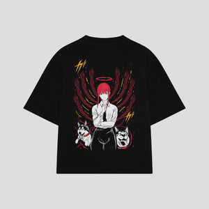 Playera streetwear premium de anime y gaming ExtraLife MX, corte boxy oversized drop shoulder heavyweight en color Deep Black y Off-White, moda urbana mexicana de culto.