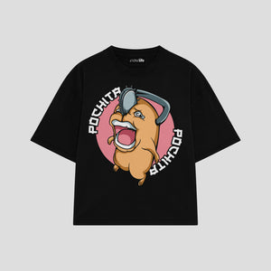 Playera streetwear premium de anime y gaming ExtraLife MX, corte boxy oversized drop shoulder heavyweight en color Deep Black y Off-White, moda urbana mexicana de culto.