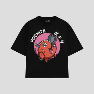 Playera streetwear premium de anime y gaming ExtraLife MX, corte boxy oversized drop shoulder heavyweight en color Deep Black y Off-White, moda urbana mexicana de culto.