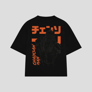 Playera streetwear premium de anime y gaming ExtraLife MX, corte boxy oversized drop shoulder heavyweight en color Deep Black y Off-White, moda urbana mexicana de culto.