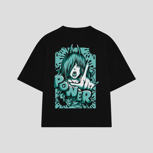 Playera streetwear premium de anime y gaming ExtraLife MX, corte boxy oversized drop shoulder heavyweight en color Deep Black y Off-White, moda urbana mexicana de culto.