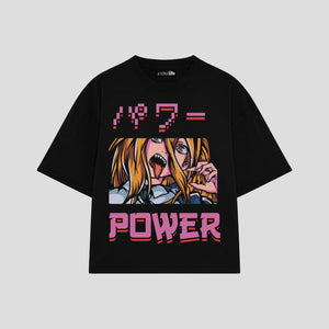 Playera streetwear premium de anime y gaming ExtraLife MX, corte boxy oversized drop shoulder heavyweight en color Deep Black y Off-White, moda urbana mexicana de culto.