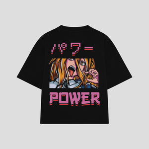 Playera streetwear premium de anime y gaming ExtraLife MX, corte boxy oversized drop shoulder heavyweight en color Deep Black y Off-White, moda urbana mexicana de culto.