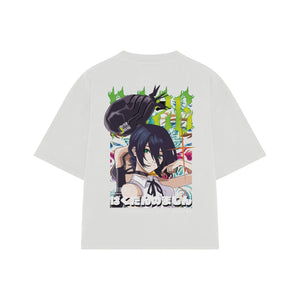 Playera streetwear premium de anime y gaming ExtraLife MX, corte boxy oversized drop shoulder heavyweight en color Deep Black y Off-White, moda urbana mexicana de culto.