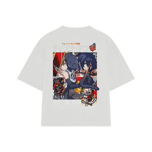 Playera streetwear premium de anime y gaming ExtraLife MX, corte boxy oversized drop shoulder heavyweight en color Deep Black y Off-White, moda urbana mexicana de culto.