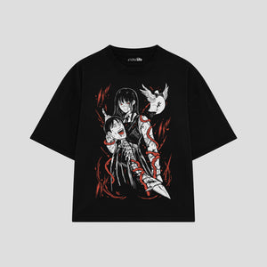 Playera streetwear premium de anime y gaming ExtraLife MX, corte boxy oversized drop shoulder heavyweight en color Deep Black y Off-White, moda urbana mexicana de culto.