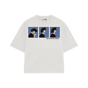 Playera streetwear premium de anime y gaming ExtraLife MX, corte boxy oversized drop shoulder heavyweight en color Deep Black y Off-White, moda urbana mexicana de culto.