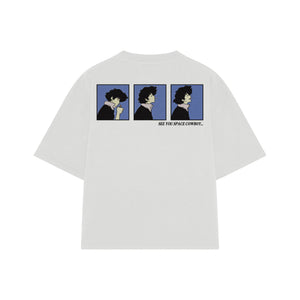 Playera streetwear premium de anime y gaming ExtraLife MX, corte boxy oversized drop shoulder heavyweight en color Deep Black y Off-White, moda urbana mexicana de culto.
