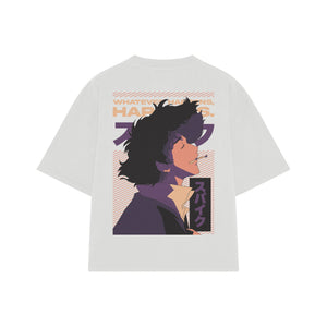 Playera streetwear premium de anime y gaming ExtraLife MX, corte boxy oversized drop shoulder heavyweight en color Deep Black y Off-White, moda urbana mexicana de culto.