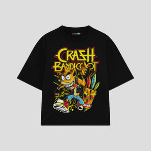 Playera streetwear premium de anime y gaming ExtraLife MX, corte boxy oversized drop shoulder heavyweight en color Deep Black y Off-White, moda urbana mexicana de culto.
