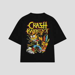 Playera streetwear premium de anime y gaming ExtraLife MX, corte boxy oversized drop shoulder heavyweight en color Deep Black y Off-White, moda urbana mexicana de culto.