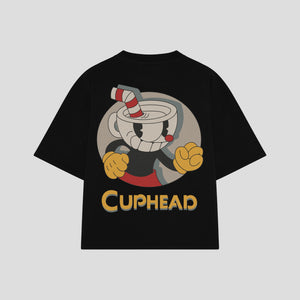 Playera streetwear premium de anime y gaming ExtraLife MX, corte boxy oversized drop shoulder heavyweight en color Deep Black y Off-White, moda urbana mexicana de culto.