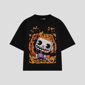 Playera streetwear premium de anime y gaming ExtraLife MX, corte boxy oversized drop shoulder heavyweight en color Deep Black y Off-White, moda urbana mexicana de culto.