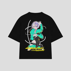 Playera streetwear premium de anime y gaming ExtraLife MX, corte boxy oversized drop shoulder heavyweight en color Deep Black y Off-White, moda urbana mexicana de culto.