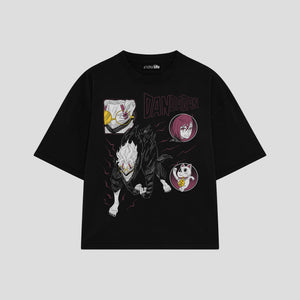 Playera streetwear premium de anime y gaming ExtraLife MX, corte boxy oversized drop shoulder heavyweight en color Deep Black y Off-White, moda urbana mexicana de culto.