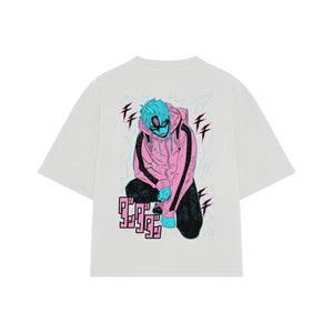 Playera streetwear premium de anime y gaming ExtraLife MX, corte boxy oversized drop shoulder heavyweight en color Deep Black y Off-White, moda urbana mexicana de culto.
