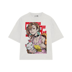 Playera streetwear premium de anime y gaming ExtraLife MX, corte boxy oversized drop shoulder heavyweight en color Deep Black y Off-White, moda urbana mexicana de culto.