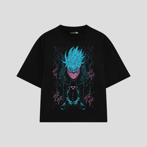 Playera streetwear premium de anime y gaming ExtraLife MX, corte boxy oversized drop shoulder heavyweight en color Deep Black y Off-White, moda urbana mexicana de culto.