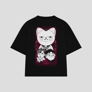 Playera streetwear premium de anime y gaming ExtraLife MX, corte boxy oversized drop shoulder heavyweight en color Deep Black y Off-White, moda urbana mexicana de culto.