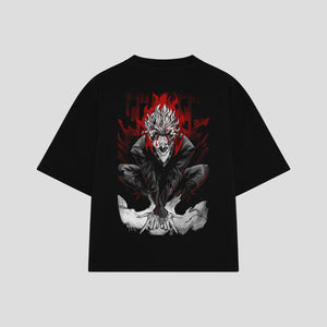 Playera streetwear premium de anime y gaming ExtraLife MX, corte boxy oversized drop shoulder heavyweight en color Deep Black y Off-White, moda urbana mexicana de culto.