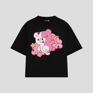 Playera streetwear premium de anime y gaming ExtraLife MX, corte boxy oversized drop shoulder heavyweight en color Deep Black y Off-White, moda urbana mexicana de culto.
