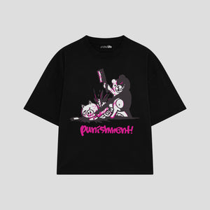 Playera streetwear premium de anime y gaming ExtraLife MX, corte boxy oversized drop shoulder heavyweight en color Deep Black y Off-White, moda urbana mexicana de culto.