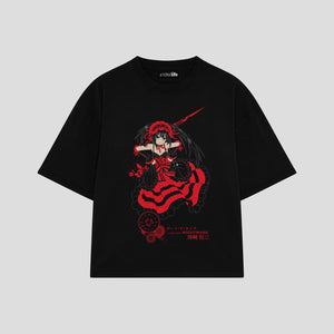 Playera streetwear premium de anime y gaming ExtraLife MX, corte boxy oversized drop shoulder heavyweight en color Deep Black y Off-White, moda urbana mexicana de culto.