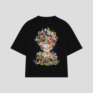 Playera streetwear premium de anime y gaming ExtraLife MX, corte boxy oversized drop shoulder heavyweight en color Deep Black y Off-White, moda urbana mexicana de culto.
