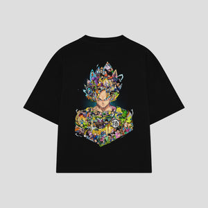 Playera streetwear premium de anime y gaming ExtraLife MX, corte boxy oversized drop shoulder heavyweight en color Deep Black y Off-White, moda urbana mexicana de culto.
