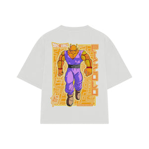 Playera streetwear premium de anime y gaming ExtraLife MX, corte boxy oversized drop shoulder heavyweight en color Deep Black y Off-White, moda urbana mexicana de culto.