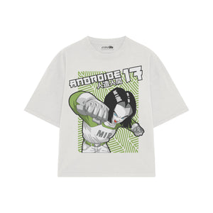 Playera streetwear premium de anime y gaming ExtraLife MX, corte boxy oversized drop shoulder heavyweight en color Deep Black y Off-White, moda urbana mexicana de culto.