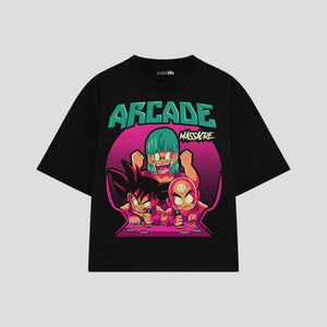 Playera streetwear premium de anime y gaming ExtraLife MX, corte boxy oversized drop shoulder heavyweight en color Deep Black y Off-White, moda urbana mexicana de culto.