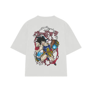 Playera streetwear premium de anime y gaming ExtraLife MX, corte boxy oversized drop shoulder heavyweight en color Deep Black y Off-White, moda urbana mexicana de culto.