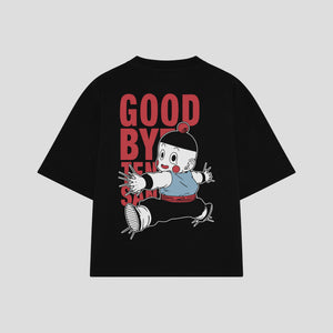 Playera streetwear premium de anime y gaming ExtraLife MX, corte boxy oversized drop shoulder heavyweight en color Deep Black y Off-White, moda urbana mexicana de culto.