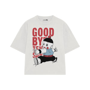 Playera streetwear premium de anime y gaming ExtraLife MX, corte boxy oversized drop shoulder heavyweight en color Deep Black y Off-White, moda urbana mexicana de culto.